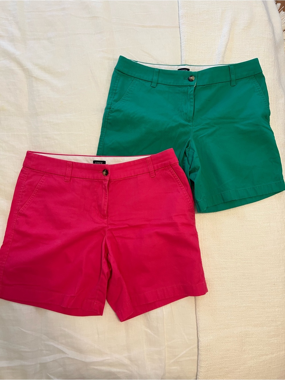 Bundle of 2 J.Crew Factory Chino Shorts Women’s Size 8 Pink Green 6.5” Inseam
